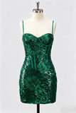 Burgundy Corset Bodycon Sequin Short Homecoming Dress