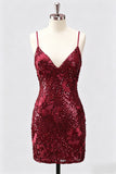 Sequin Bodycon Spaghetti Straps Dark Green Homecoming Dress