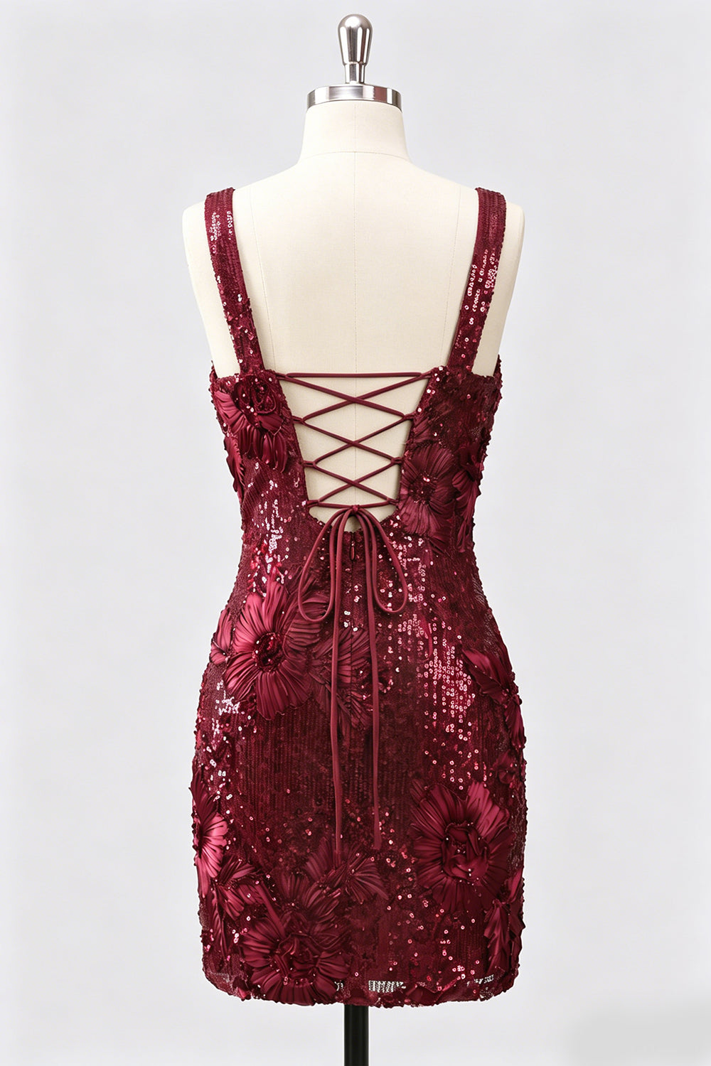 WEDTREND Women Burgundy Sequin Homecoming Dress Sparkly Square Neck Bodycon Cocktail Dress with Lace Up Back, Burgundy / US12