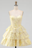 Daffodil A Line Floral Corset Tiered Ruffle Short Homecoming Dress