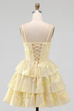 Daffodil A Line Floral Corset Tiered Ruffle Short Homecoming Dress