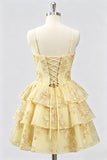 Daffodil A Line Floral Corset Tiered Ruffle Short Homecoming Dress