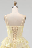 Daffodil A Line Floral Corset Tiered Ruffle Short Homecoming Dress