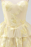 Daffodil A Line Floral Corset Tiered Ruffle Short Homecoming Dress