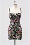 Lilac Bodycon Floral Sequin Appliqued Short Homecoming Dress