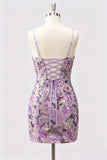 Lilac Bodycon Floral Sequin Appliqued Short Homecoming Dress