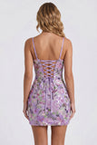 Lilac Bodycon Floral Sequin Appliqued Short Homecoming Dress
