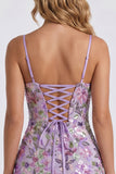 Lilac Bodycon Floral Sequin Appliqued Short Homecoming Dress