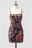 Lilac Bodycon Floral Sequin Appliqued Short Homecoming Dress
