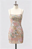 Lilac Bodycon Floral Sequin Appliqued Short Homecoming Dress