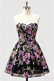Strapless A Line Sequin Short Black Homecoming Dress