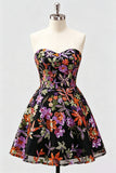 Strapless A Line Sequin Short Black Homecoming Dress