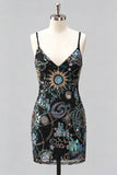 Navy Bodycon Sequin Embroidered Short Homecoming Dress