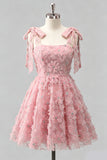 Dusty Rose 3D Floral Appliqued A Line Short Homecoming Dress with Beadings