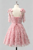 Dusty Rose 3D Floral Appliqued A Line Short Homecoming Dress with Beadings