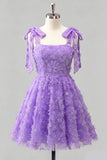 Dusty Rose 3D Floral Appliqued A Line Short Homecoming Dress with Beadings