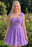 Dusty Rose 3D Floral Appliqued A Line Short Homecoming Dress with Beadings