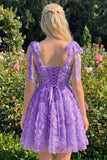 Dusty Rose 3D Floral Appliqued A Line Short Homecoming Dress with Beadings