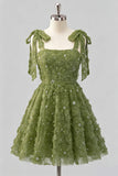 Dusty Rose 3D Floral Appliqued A Line Short Homecoming Dress with Beadings