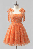 Dusty Rose 3D Floral Appliqued A Line Short Homecoming Dress with Beadings
