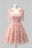 Dusty Rose 3D Floral Appliqued A Line Short Homecoming Dress with Beadings