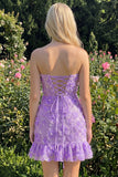 Light Blue Strapless Bodycon Beaded Short Homecoming Dress with 3D Flowers