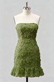Light Blue Strapless Bodycon Beaded Short Homecoming Dress with 3D Flowers