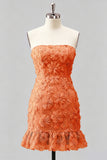 Light Blue Strapless Bodycon Beaded Short Homecoming Dress with 3D Flowers