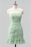 Light Blue Strapless Bodycon Beaded Short Homecoming Dress with 3D Flowers