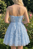 Sage Beaded Strapless A Line Short Homecoming Dress