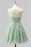 Sage Beaded Strapless A Line Short Homecoming Dress