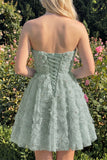 Sage Beaded Strapless A Line Short Homecoming Dress