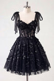 Lilac Sequin A Line Corset Short Homecoming Dress with 3D Flowers