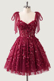 Lilac Sequin A Line Corset Short Homecoming Dress with 3D Flowers