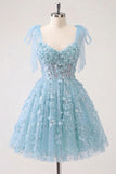 Lilac Sequin A Line Corset Short Homecoming Dress with 3D Flowers