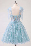 Lilac Sequin A Line Corset Short Homecoming Dress with 3D Flowers