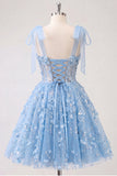 Lilac Sequin A Line Corset Short Homecoming Dress with 3D Flowers