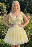 Lilac Sequin A Line Corset Short Homecoming Dress with 3D Flowers