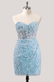 Bodycon Corset Strapless Sequin Light Blue Homecoming Dress
