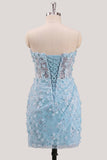 Bodycon Corset Strapless Sequin Light Blue Homecoming Dress