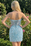 Bodycon Corset Strapless Sequin Light Blue Homecoming Dress