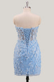 Bodycon Corset Strapless Sequin Light Blue Homecoming Dress