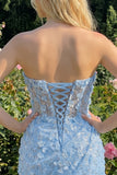 Bodycon Corset Strapless Sequin Light Blue Homecoming Dress
