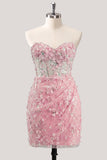 Bodycon Corset Strapless Sequin Light Blue Homecoming Dress
