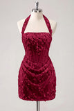 Halter Light Yellow Bodycon Corset Sequin Homecoming Dress