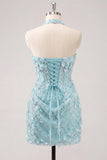 Halter Light Yellow Bodycon Corset Sequin Homecoming Dress