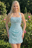 Halter Light Yellow Bodycon Corset Sequin Homecoming Dress