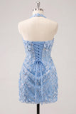 Halter Light Yellow Bodycon Corset Sequin Homecoming Dress