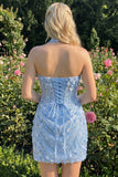 Halter Light Yellow Bodycon Corset Sequin Homecoming Dress