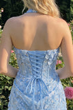 Halter Light Yellow Bodycon Corset Sequin Homecoming Dress